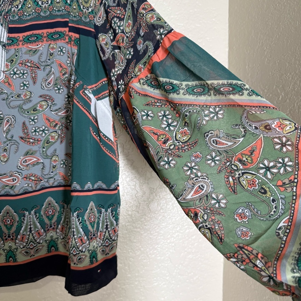 Tommy Hilfiger Patchwork Floral Paisley Print Tunic Blouse Size XL Preppy Boho - Picture 5 of 8